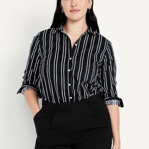 NWT Old Navy Black Button-Down Shirt with White Stripes